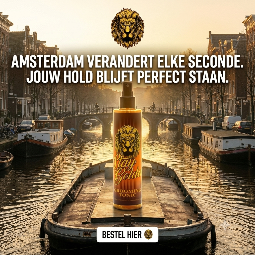 stay golden grooming tonic op een boot in de amsterdamse gracht